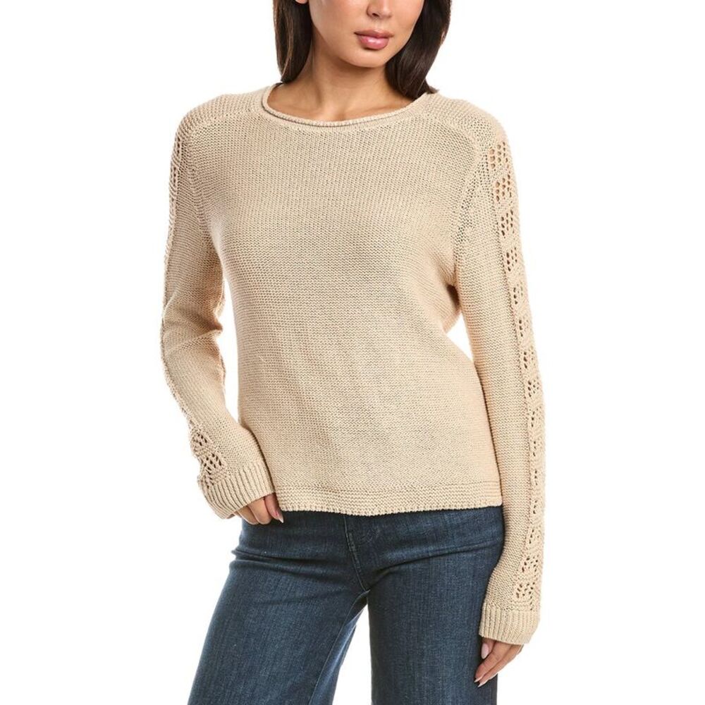Nic & Zoe Womens Crochet Crimpy Cord Sweater, Brown